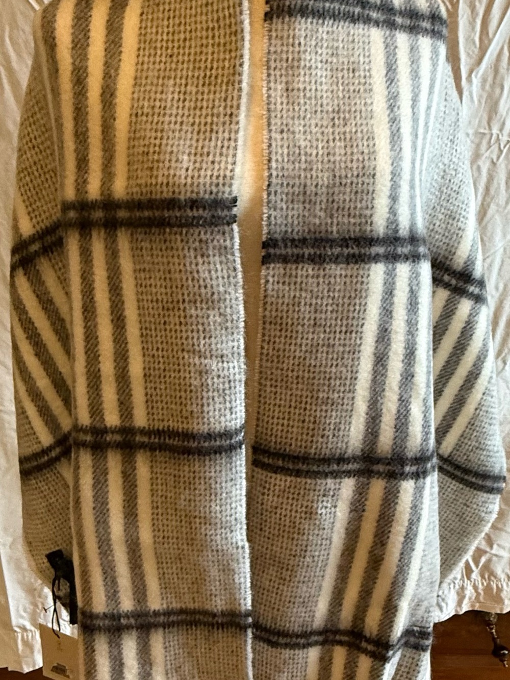 AllSaints Cream and Gray Plaid Cape